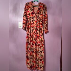 Source Unknown Orange Long Sleeve Sundress